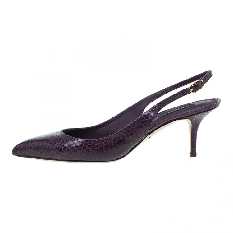Pre Owned Dolce and Gabbana Purple Watersnake Slingback Sandals Size 40