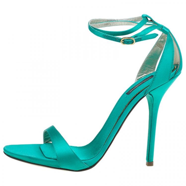 Pre Owned Dolce and Gabbana Green Satin Ankle Strap Sandals Size 41