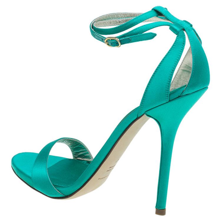 Pre Owned Dolce and Gabbana Green Satin Ankle Strap Sandals Size 41