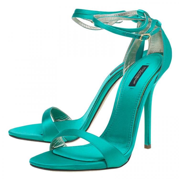 Pre Owned Dolce and Gabbana Green Satin Ankle Strap Sandals Size 41