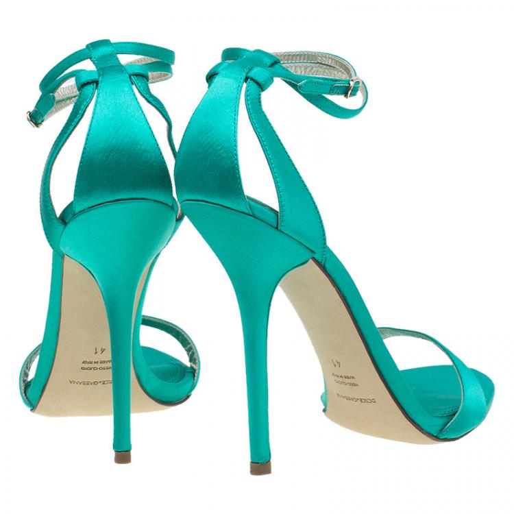 Pre Owned Dolce and Gabbana Green Satin Ankle Strap Sandals Size 41