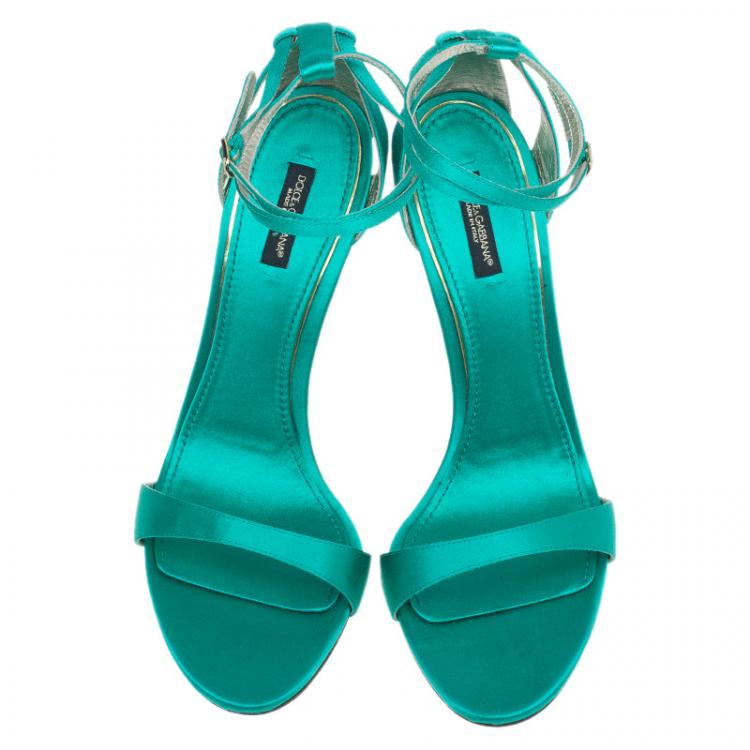 Pre Owned Dolce and Gabbana Green Satin Ankle Strap Sandals Size 41