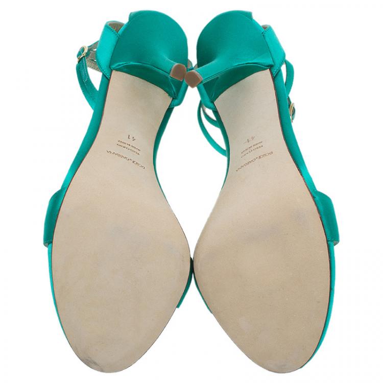 Pre Owned Dolce and Gabbana Green Satin Ankle Strap Sandals Size 41