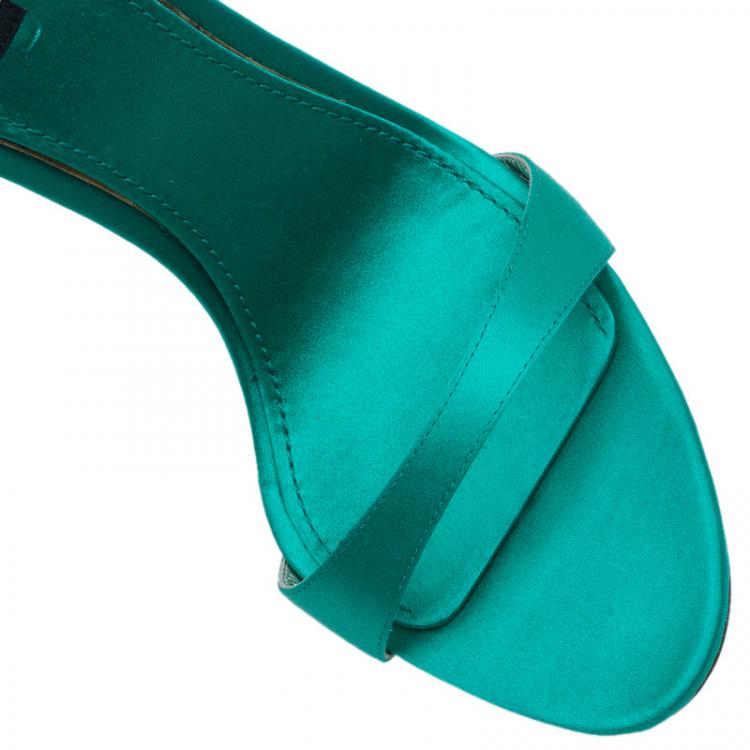 Pre Owned Dolce and Gabbana Green Satin Ankle Strap Sandals Size 41