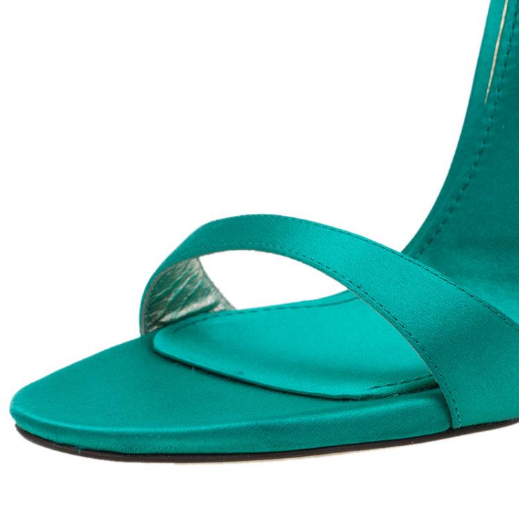 Pre Owned Dolce and Gabbana Green Satin Ankle Strap Sandals Size 41