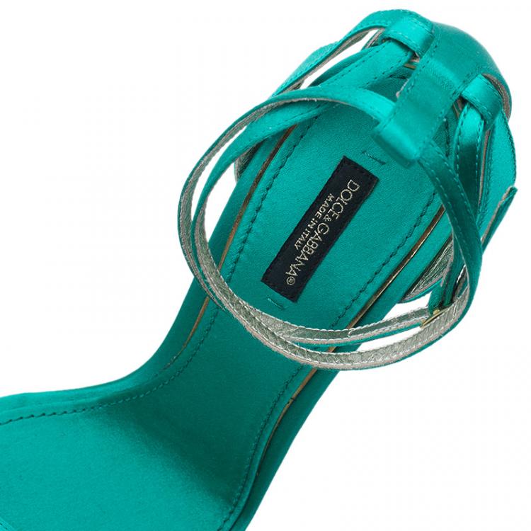 Pre Owned Dolce and Gabbana Green Satin Ankle Strap Sandals Size 41