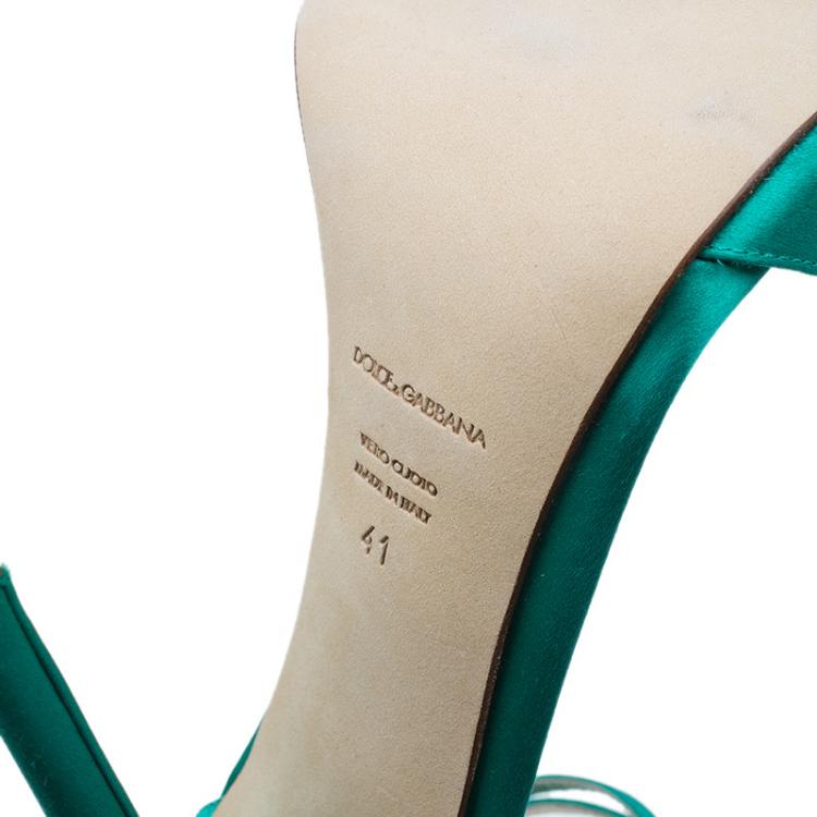 Pre Owned Dolce and Gabbana Green Satin Ankle Strap Sandals Size 41