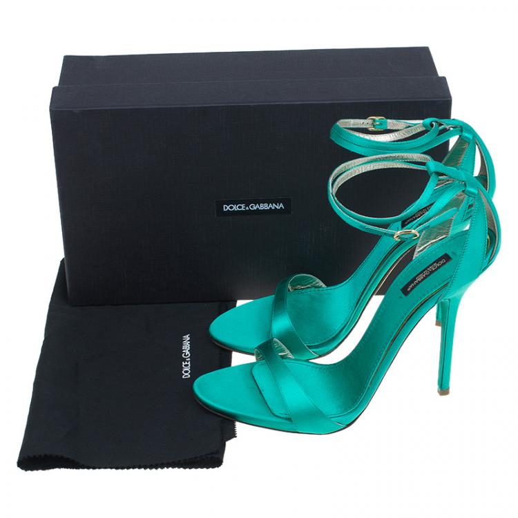 Pre Owned Dolce and Gabbana Green Satin Ankle Strap Sandals Size 41