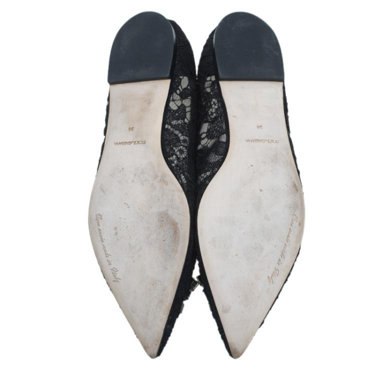 Pre Owned Dolce and Gabbana Belluci Crystal Embellished Lace Pointed Toe Flats Size 36