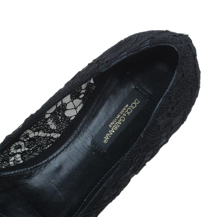 Pre Owned Dolce and Gabbana Belluci Crystal Embellished Lace Pointed Toe Flats Size 36