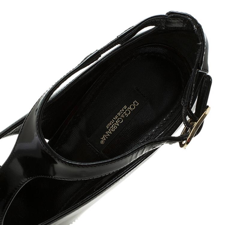 Pre Owned Dolce and Gabbana Black Patent Cutout Ankle Strap Pointed Pumps Size 39