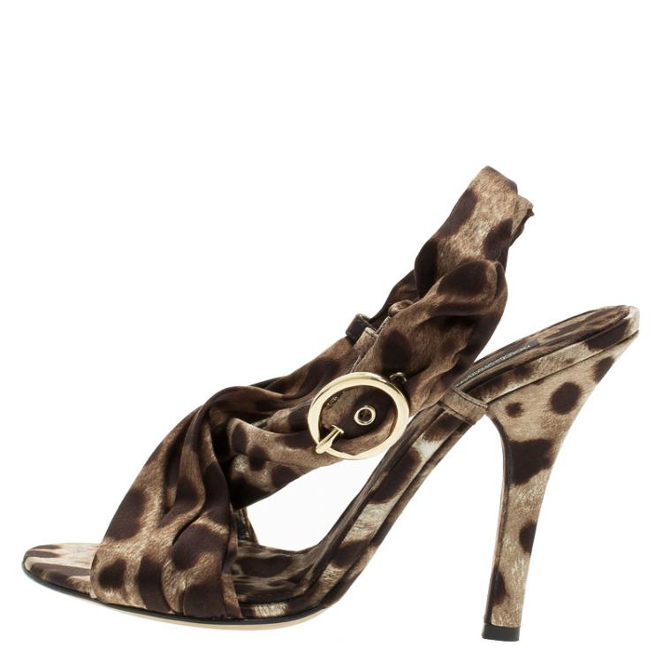 Pre Owned Dolce and Gabbana Leopard Print Silk Slingback Sandals Size 39