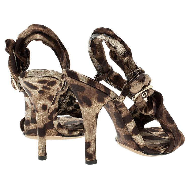 Pre Owned Dolce and Gabbana Leopard Print Silk Slingback Sandals Size 39