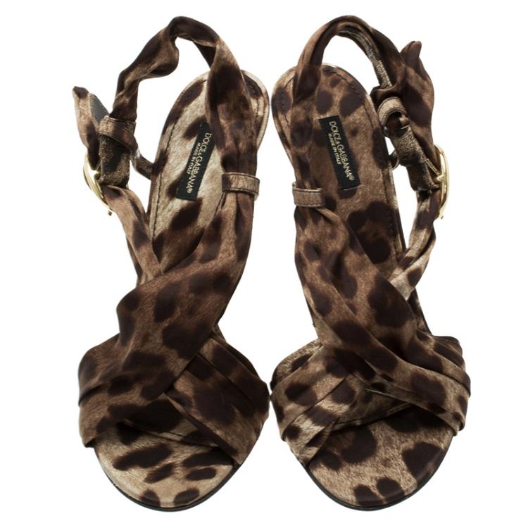 Pre Owned Dolce and Gabbana Leopard Print Silk Slingback Sandals Size 39