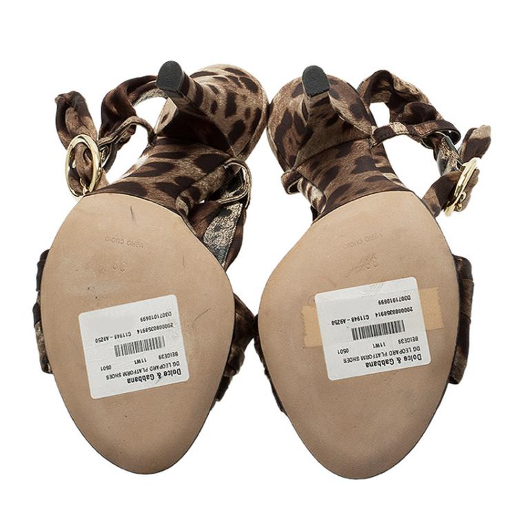 Pre Owned Dolce and Gabbana Leopard Print Silk Slingback Sandals Size 39