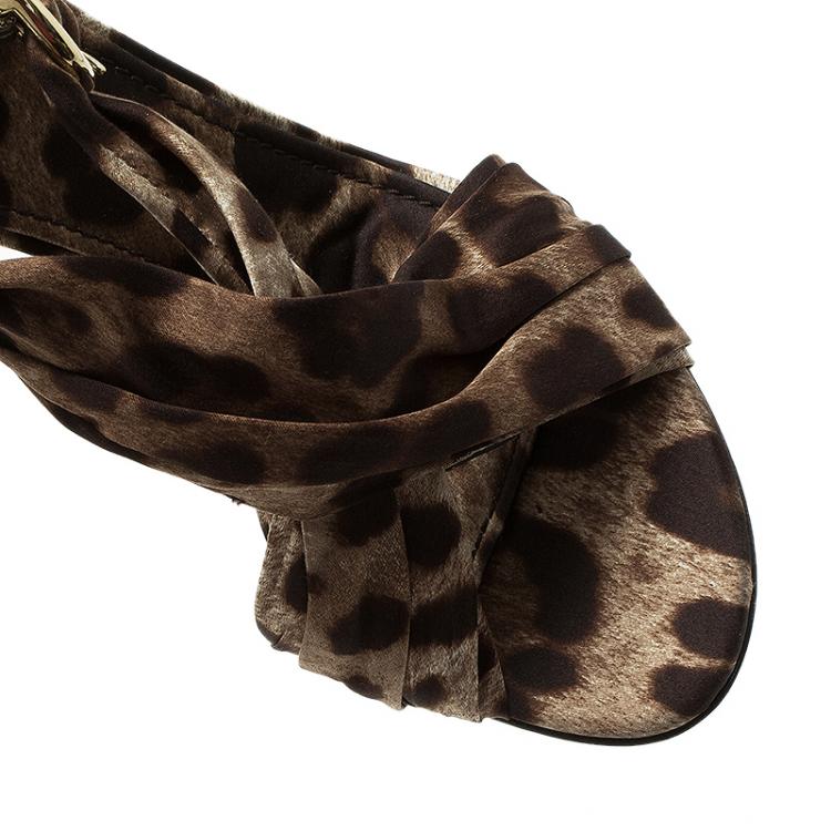 Pre Owned Dolce and Gabbana Leopard Print Silk Slingback Sandals Size 39