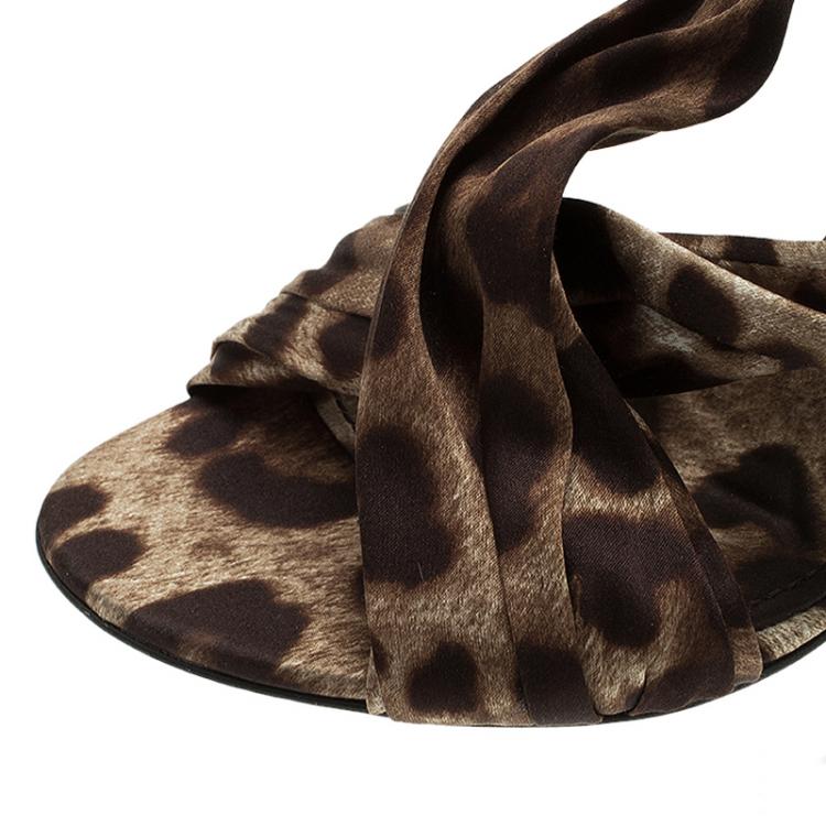 Pre Owned Dolce and Gabbana Leopard Print Silk Slingback Sandals Size 39