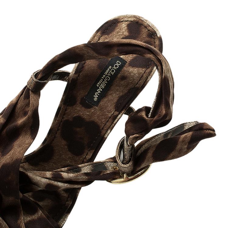 Pre Owned Dolce and Gabbana Leopard Print Silk Slingback Sandals Size 39