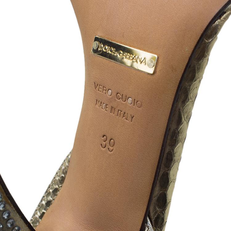Pre Owned Dolce and Gabbana Metallic Gold Leather Strappy Crystal Embellished Sandals Size 39