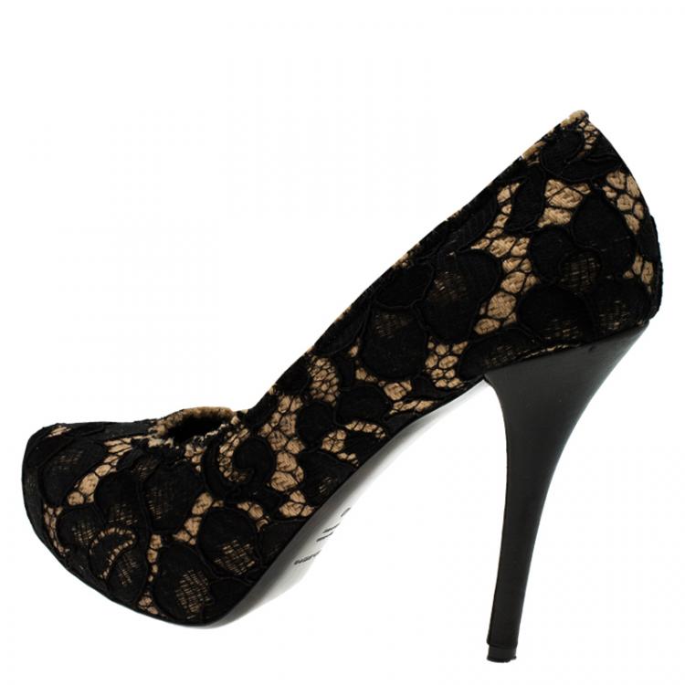 Pre Owned  Dolce and Gabbana Black Lace and Woven Hemp Pumps Size 40