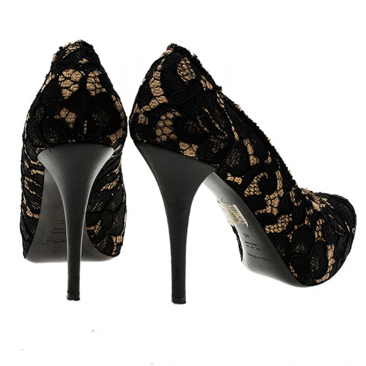 Pre Owned  Dolce and Gabbana Black Lace and Woven Hemp Pumps Size 40