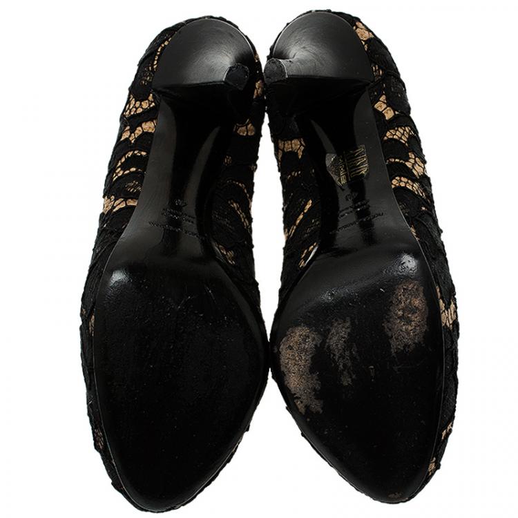 Pre Owned  Dolce and Gabbana Black Lace and Woven Hemp Pumps Size 40
