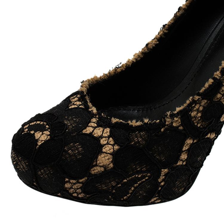 Pre Owned  Dolce and Gabbana Black Lace and Woven Hemp Pumps Size 40