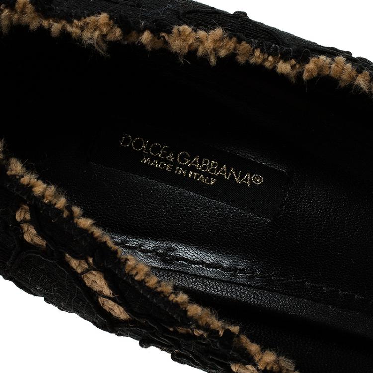Pre Owned  Dolce and Gabbana Black Lace and Woven Hemp Pumps Size 40