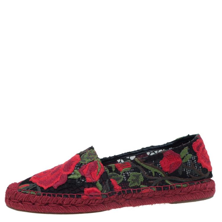 Pre Owned Dolce and Gabbana Rose Lace Macrame Espadrilles Size 39
