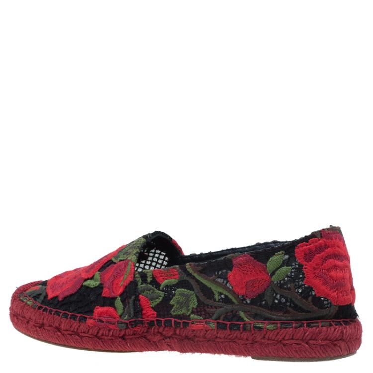 Pre Owned Dolce and Gabbana Rose Lace Macrame Espadrilles Size 39