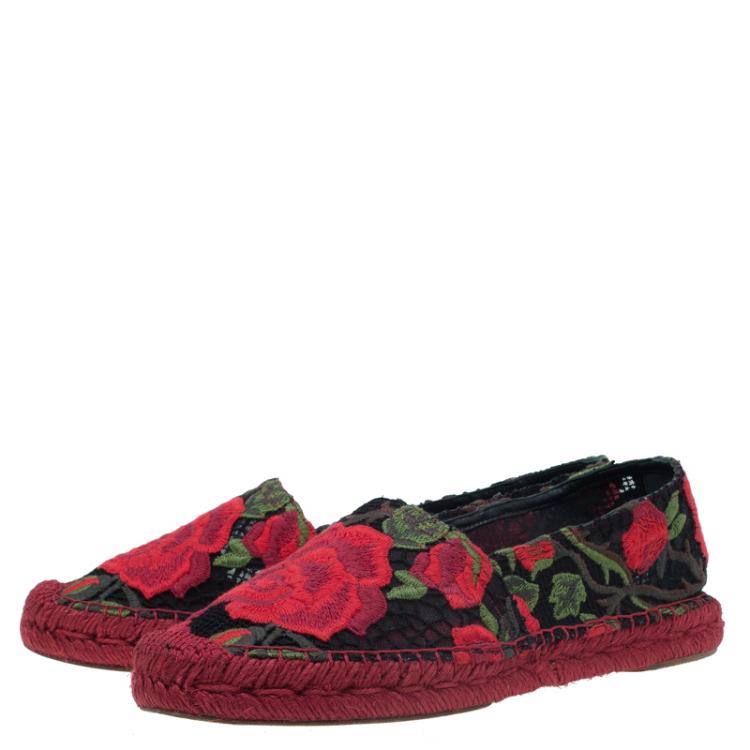 Pre Owned Dolce and Gabbana Rose Lace Macrame Espadrilles Size 39