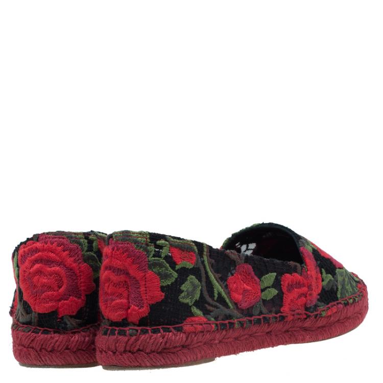 Pre Owned Dolce and Gabbana Rose Lace Macrame Espadrilles Size 39