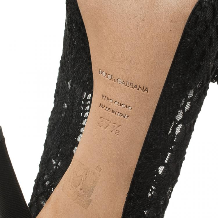 Pre Owned Dolce and Gabbana Black Rose Detail Lace Peep Toe Pumps Size 37.5