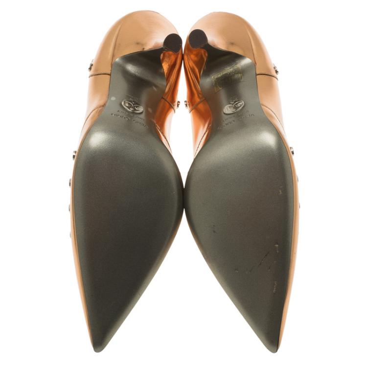 Pre Owned Dolce and Gabbana Orange Metallic Leather Pointed Toe Pumps Size 37