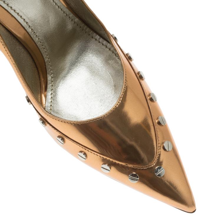 Pre Owned Dolce and Gabbana Orange Metallic Leather Pointed Toe Pumps Size 37