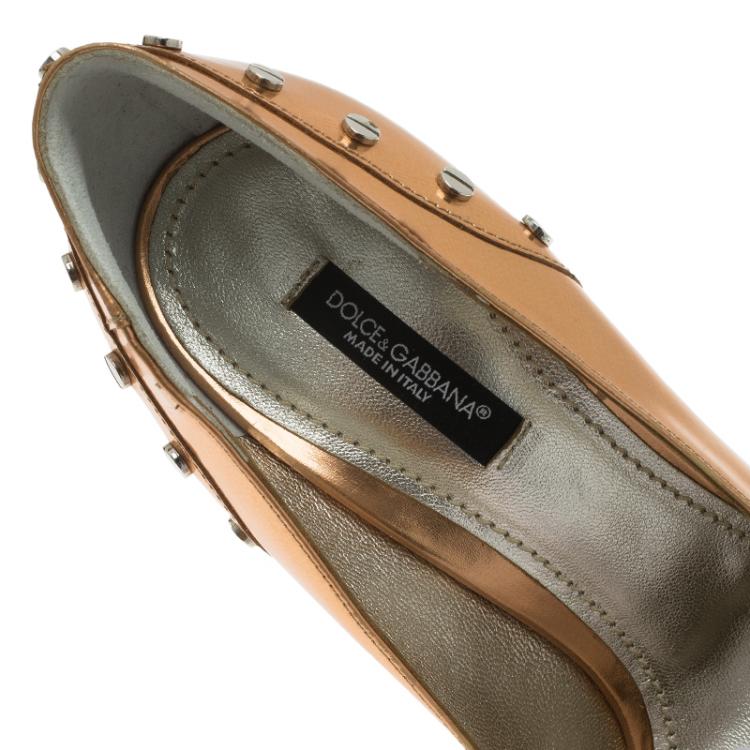 Pre Owned Dolce and Gabbana Orange Metallic Leather Pointed Toe Pumps Size 37