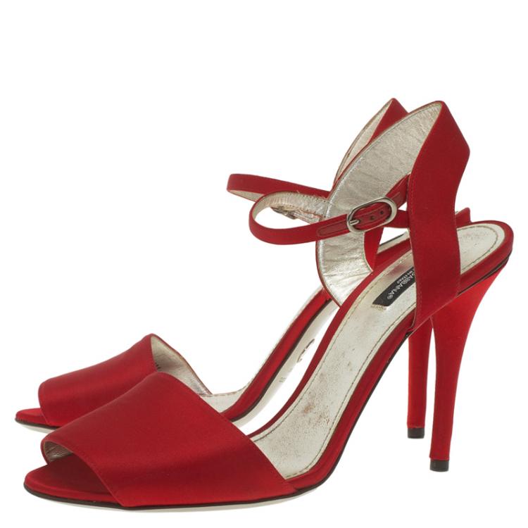 Pre Owned Dolce and Gabbana Red Satin Ankle Strap Sandals Size 40