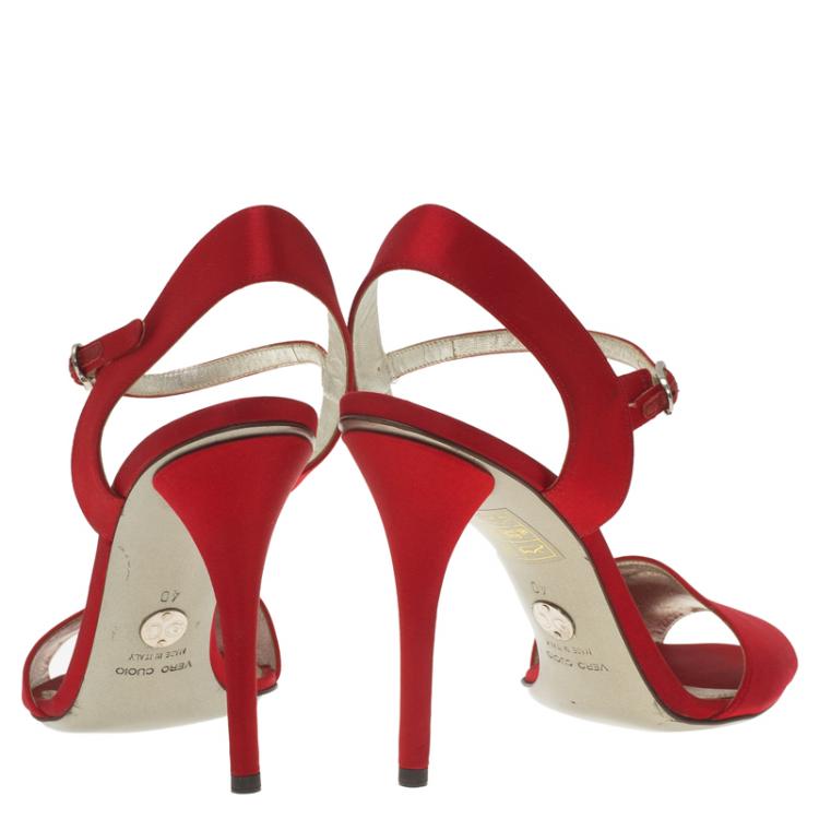 Pre Owned Dolce and Gabbana Red Satin Ankle Strap Sandals Size 40