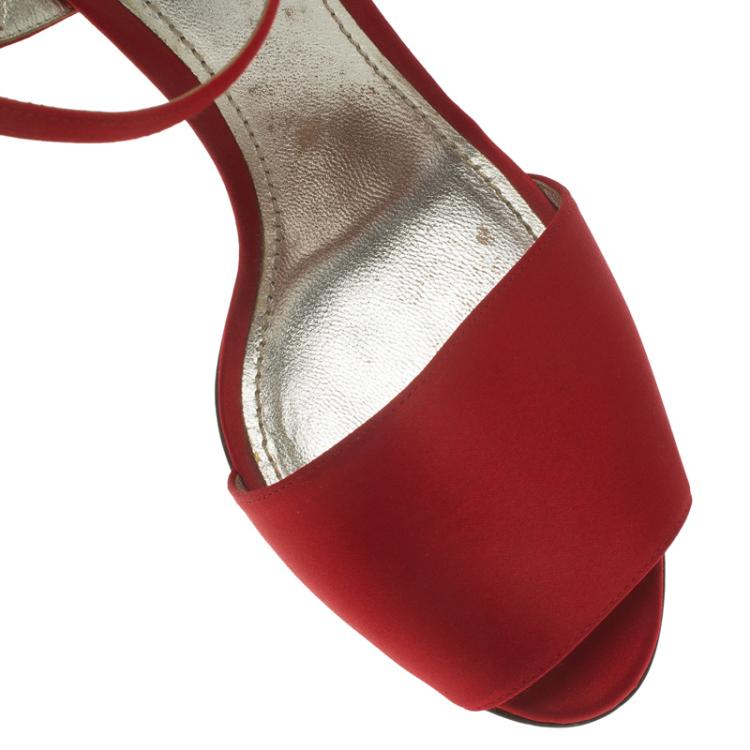 Pre Owned Dolce and Gabbana Red Satin Ankle Strap Sandals Size 40