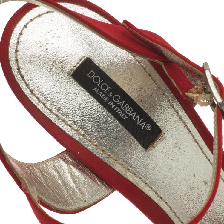 Pre Owned Dolce and Gabbana Red Satin Ankle Strap Sandals Size 40