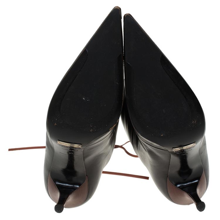 Pre Owned Dolce and Gabbana Black and Brown Leather Pointed Knee Boots Size 38