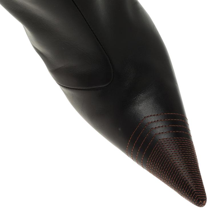 Pre Owned Dolce and Gabbana Black and Brown Leather Pointed Knee Boots Size 38