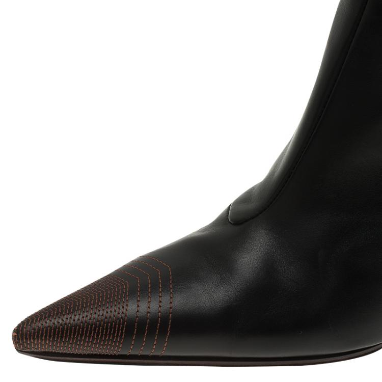 Pre Owned Dolce and Gabbana Black and Brown Leather Pointed Knee Boots Size 38