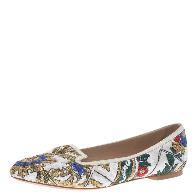 Pre Owned Dolce and Gabbana Multicolor Sequins Smoking Slippers Size 37.5