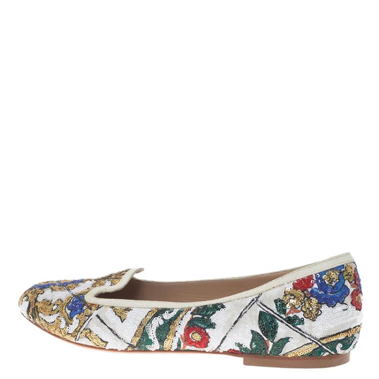 Pre Owned Dolce and Gabbana Multicolor Sequins Smoking Slippers Size 37.5