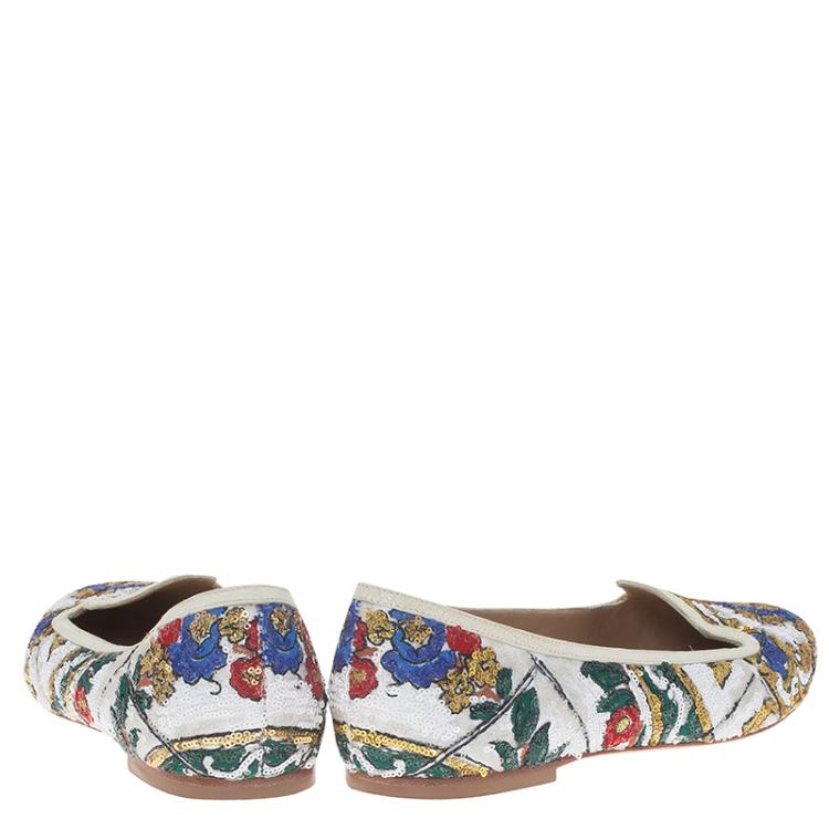 Pre Owned Dolce and Gabbana Multicolor Sequins Smoking Slippers Size 37.5