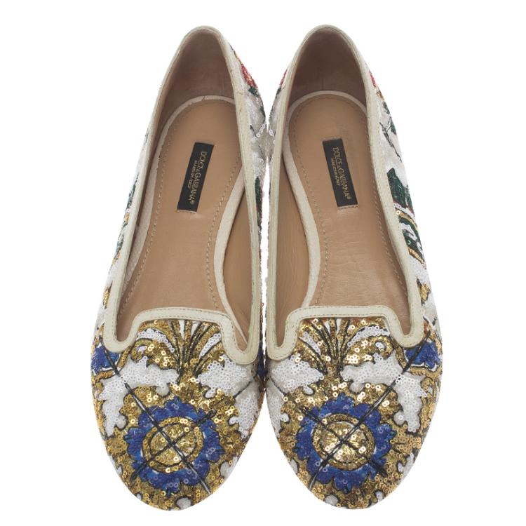 Pre Owned Dolce and Gabbana Multicolor Sequins Smoking Slippers Size 37.5
