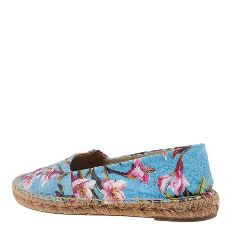 Pre Owned Dolce and Gabbana Blue Canvas Floral Print Espadrilles Size 39