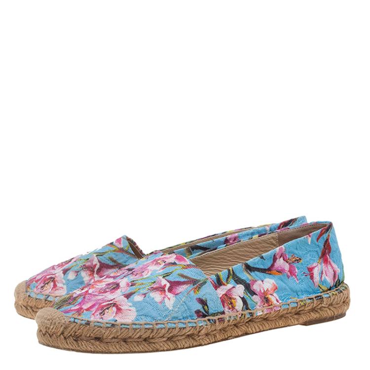 Pre Owned Dolce and Gabbana Blue Canvas Floral Print Espadrilles Size 39