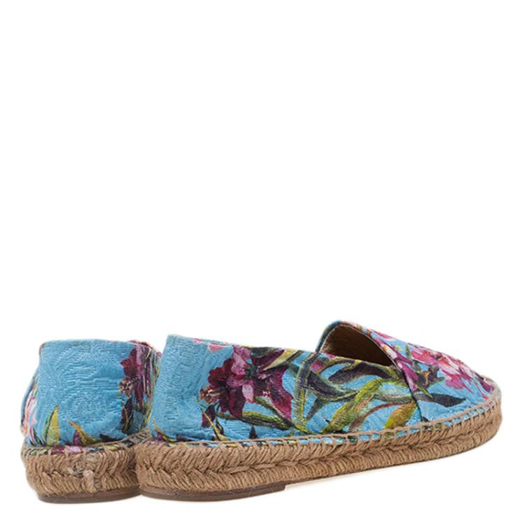 Pre Owned Dolce and Gabbana Blue Canvas Floral Print Espadrilles Size 39